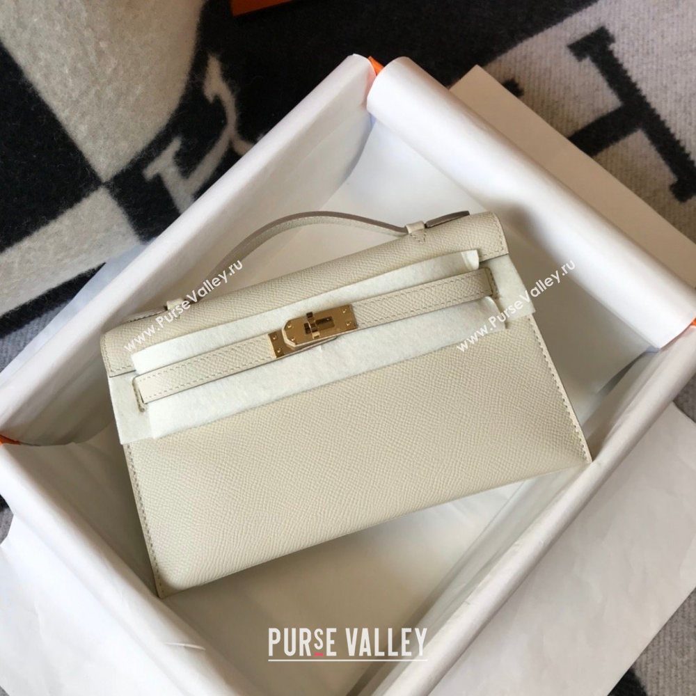 HERMES KELLY 22 EPSOM LEATHER CLUTCH BAG IN WHITE (FULI-4367)