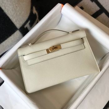 HERMES KELLY 22 EPSOM LEATHER CLUTCH BAG IN WHITE (FULI-4367)