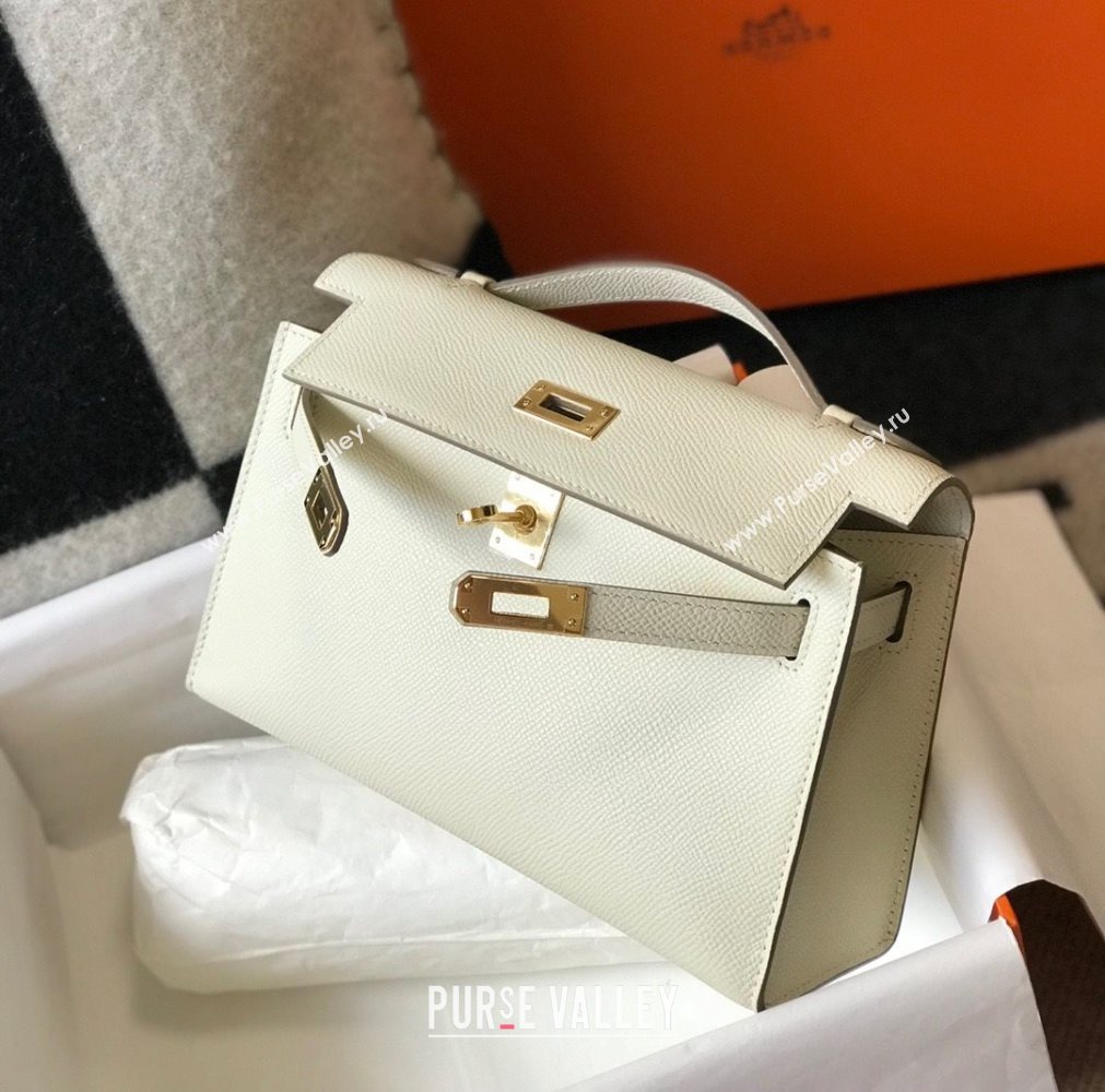 HERMES KELLY 22 EPSOM LEATHER CLUTCH BAG IN WHITE (FULI-4367)