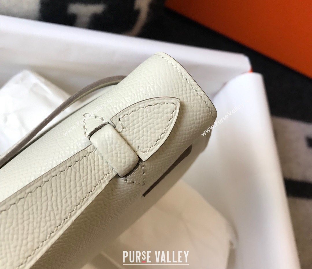 HERMES KELLY 22 EPSOM LEATHER CLUTCH BAG IN WHITE (FULI-4367)