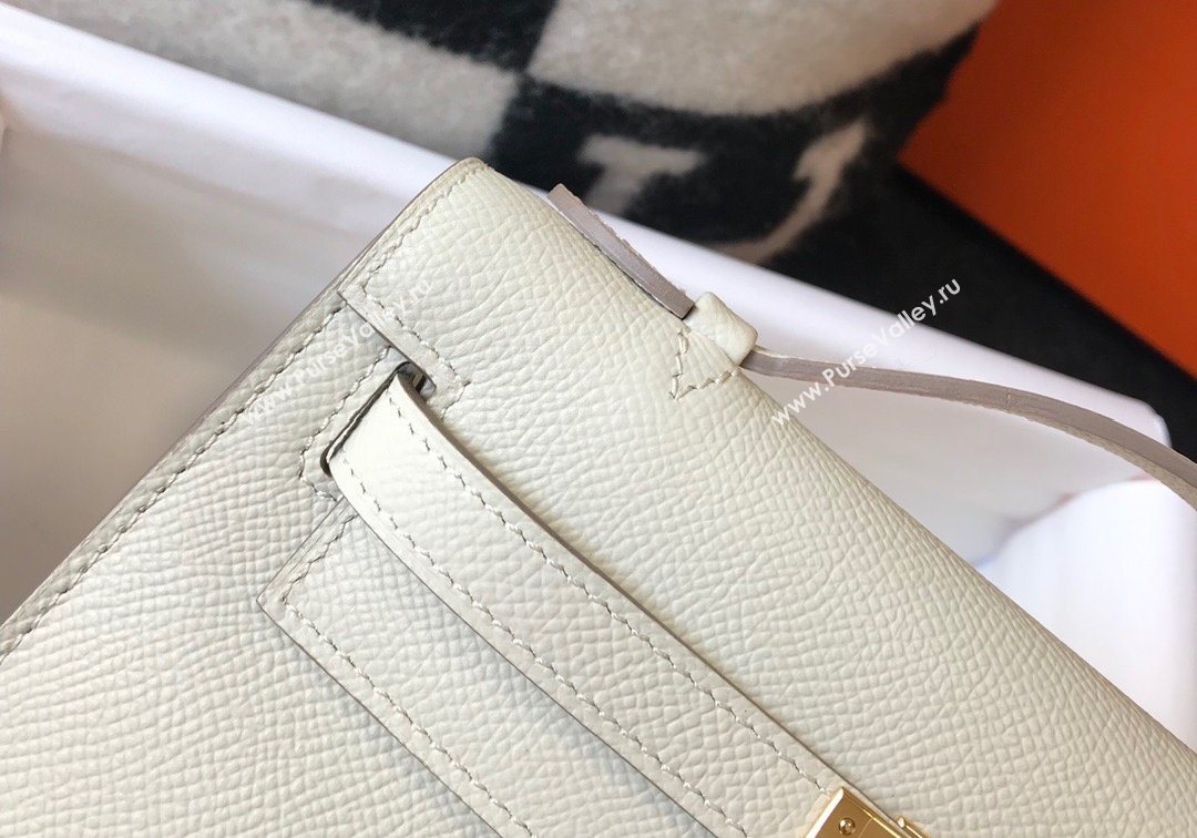 HERMES KELLY 22 EPSOM LEATHER CLUTCH BAG IN WHITE (FULI-4367)