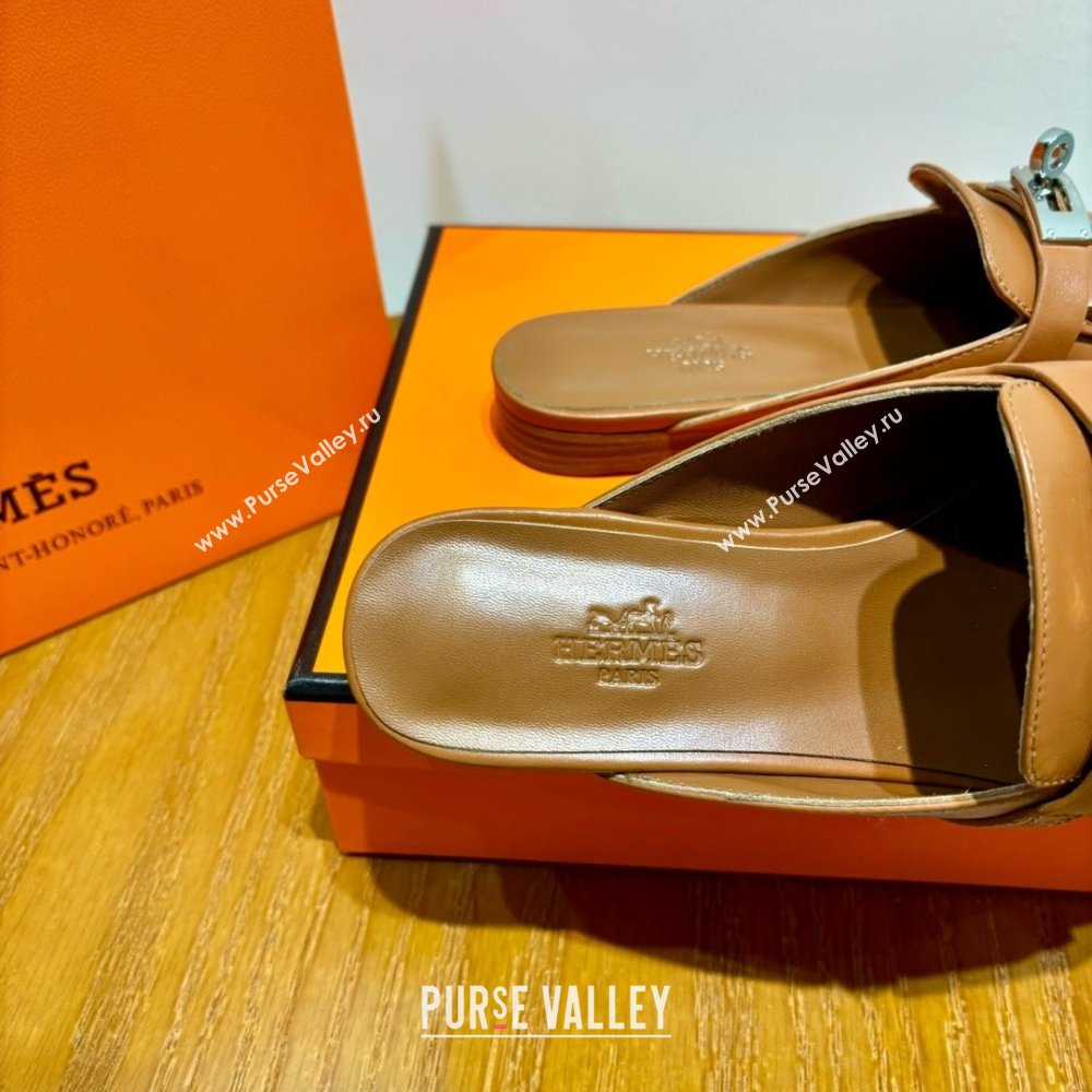 Hermes Kelly Buckle Oz Mules in fringed calfskin brown (original quality) (mingdu-240321-05)