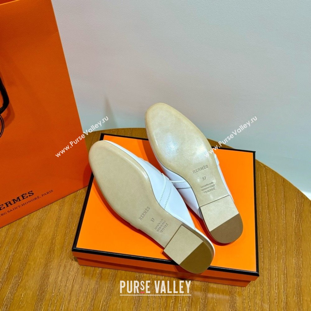 Hermes Kelly Buckle Oz Mules in fringed calfskin all white (original quality) (mingdu-240321-06)