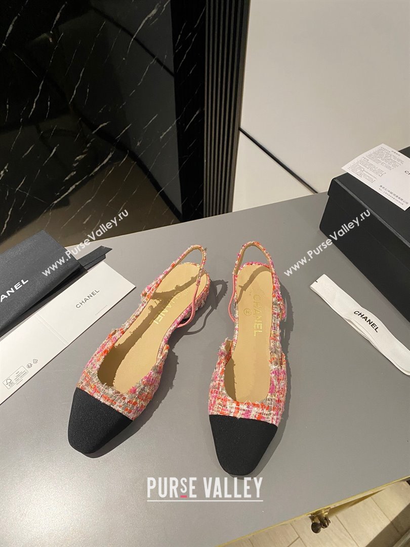Chanel Heel 1.5cm Flat Slingbacks G31319 Tweed Pink/Black 2023 (modeng-23103103)