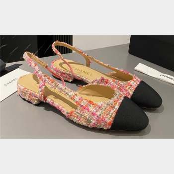Chanel Heel 1.5cm Flat Slingbacks G31319 Tweed Pink/Black 2023 (modeng-23103103)