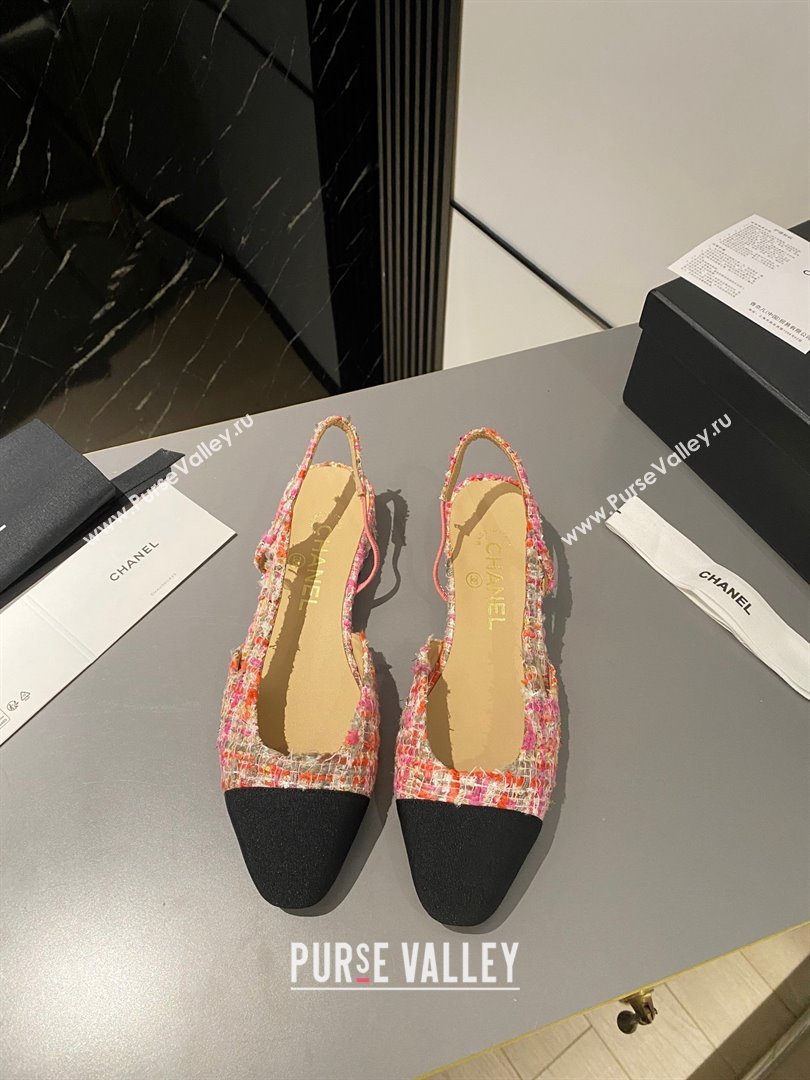 Chanel Heel 1.5cm Flat Slingbacks G31319 Tweed Pink/Black 2023 (modeng-23103103)