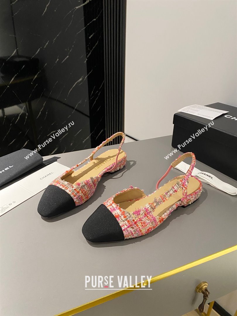 Chanel Heel 1.5cm Flat Slingbacks G31319 Tweed Pink/Black 2023 (modeng-23103103)