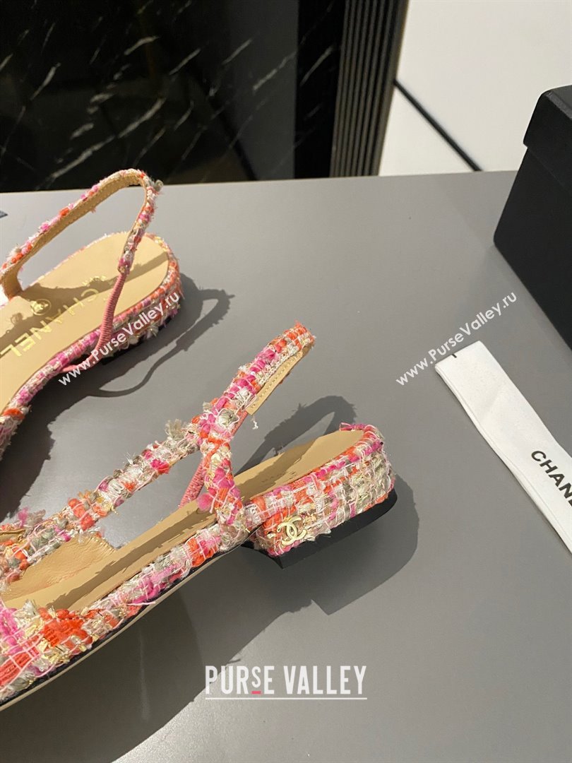 Chanel Heel 1.5cm Flat Slingbacks G31319 Tweed Pink/Black 2023 (modeng-23103103)