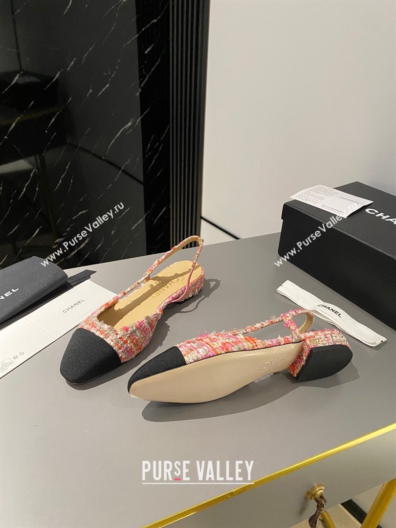 Chanel Heel 1.5cm Flat Slingbacks G31319 Tweed Pink/Black 2023 (modeng-23103103)