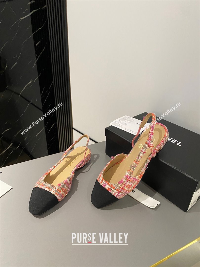 Chanel Heel 1.5cm Flat Slingbacks G31319 Tweed Pink/Black 2023 (modeng-23103103)