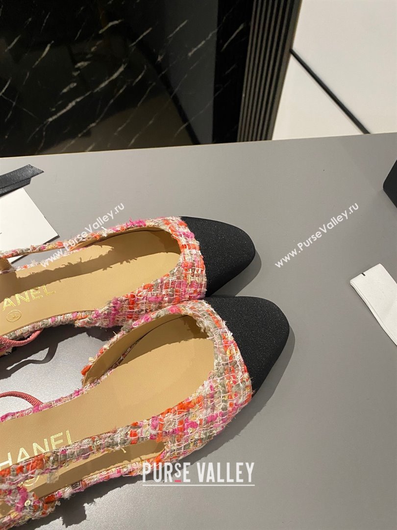 Chanel Heel 1.5cm Flat Slingbacks G31319 Tweed Pink/Black 2023 (modeng-23103103)