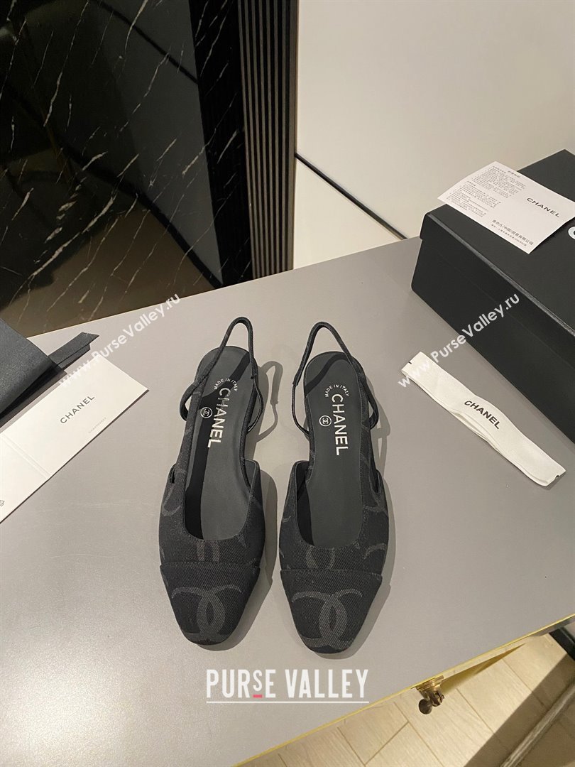 Chanel Heel 1.5cm Flat Slingbacks G31319 Print Denim Black 2023 (modeng-23103107)