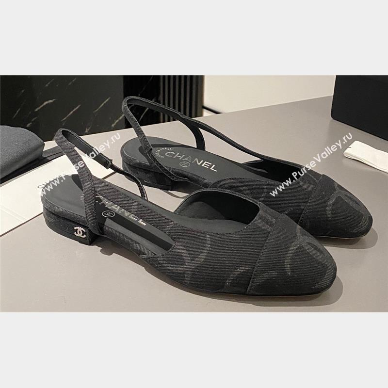 Chanel Heel 1.5cm Flat Slingbacks G31319 Print Denim Black 2023 (modeng-23103107)