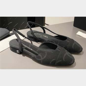 Chanel Heel 1.5cm Flat Slingbacks G31319 Print Denim Black 2023 (modeng-23103107)