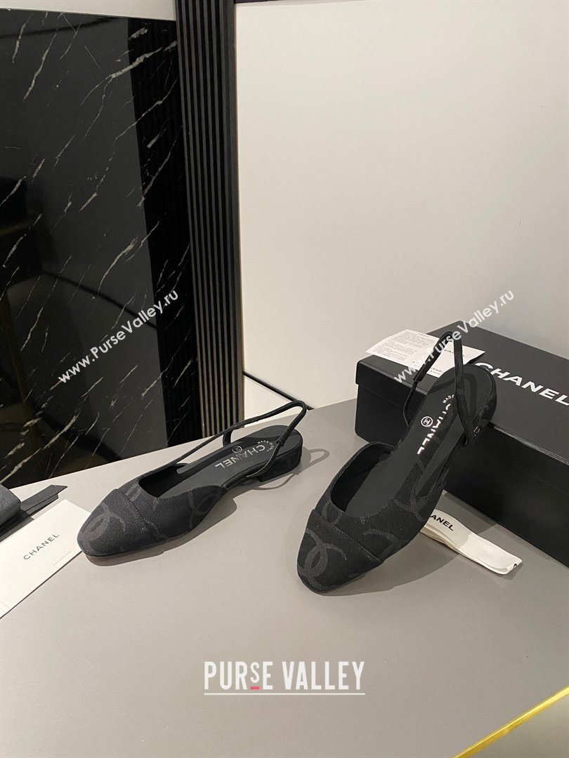 Chanel Heel 1.5cm Flat Slingbacks G31319 Print Denim Black 2023 (modeng-23103107)