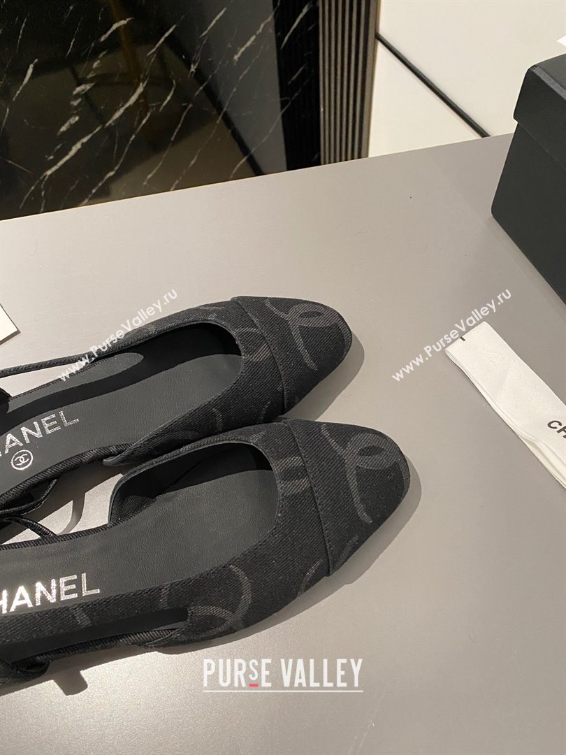 Chanel Heel 1.5cm Flat Slingbacks G31319 Print Denim Black 2023 (modeng-23103107)
