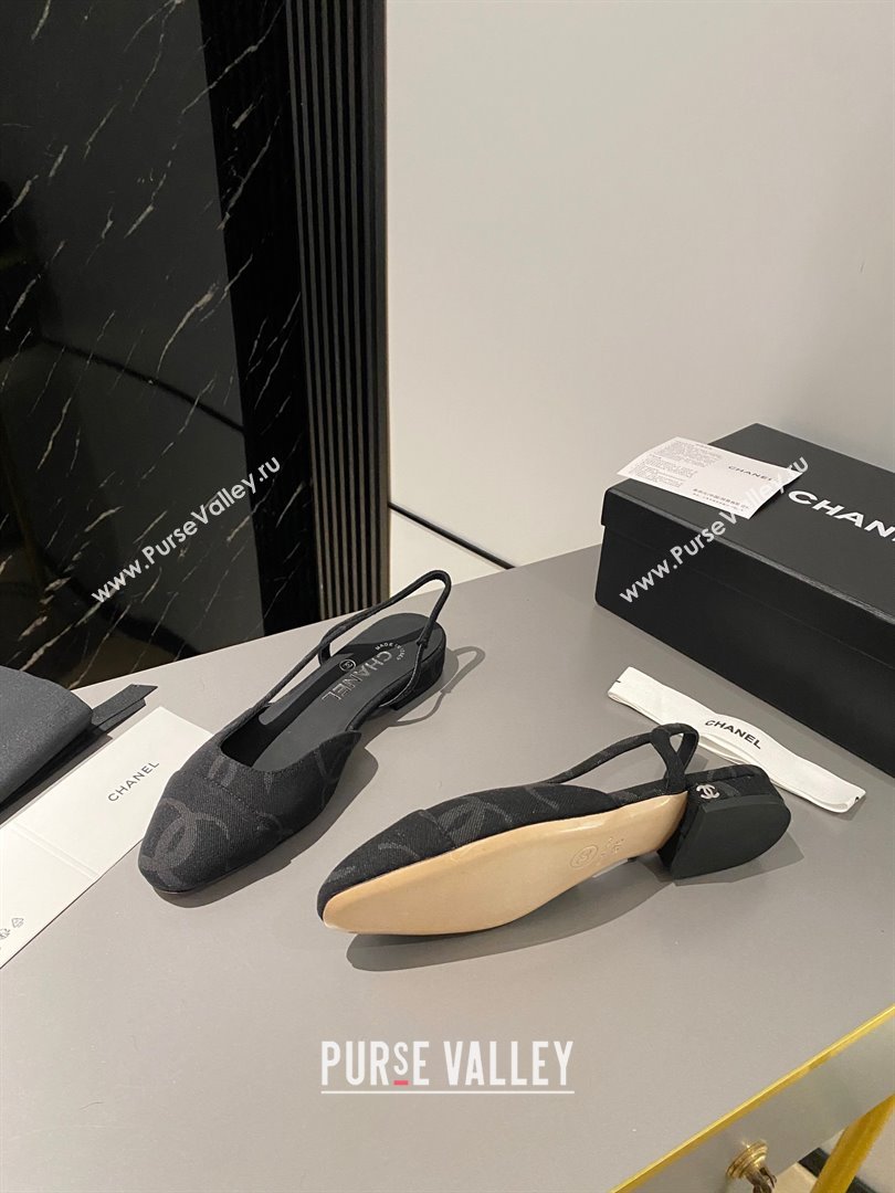 Chanel Heel 1.5cm Flat Slingbacks G31319 Print Denim Black 2023 (modeng-23103107)