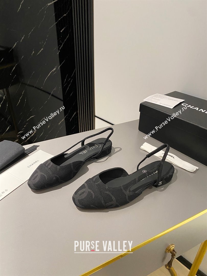 Chanel Heel 1.5cm Flat Slingbacks G31319 Print Denim Black 2023 (modeng-23103107)