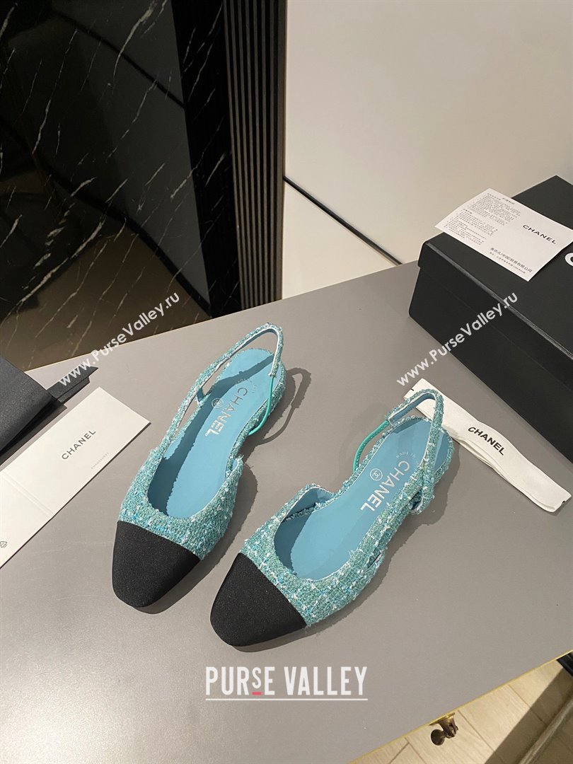 Chanel Heel 1.5cm Flat Slingbacks G31319 Tweed Green/Black 2023 (modeng-23103104)