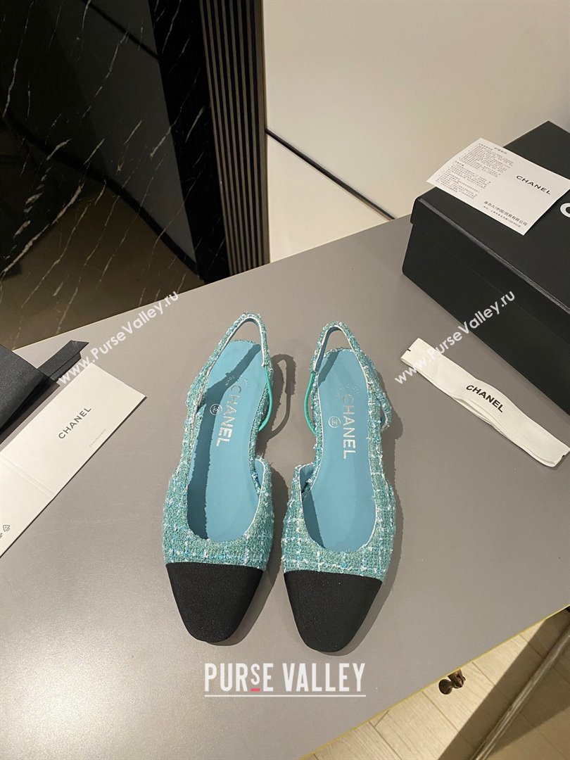 Chanel Heel 1.5cm Flat Slingbacks G31319 Tweed Green/Black 2023 (modeng-23103104)