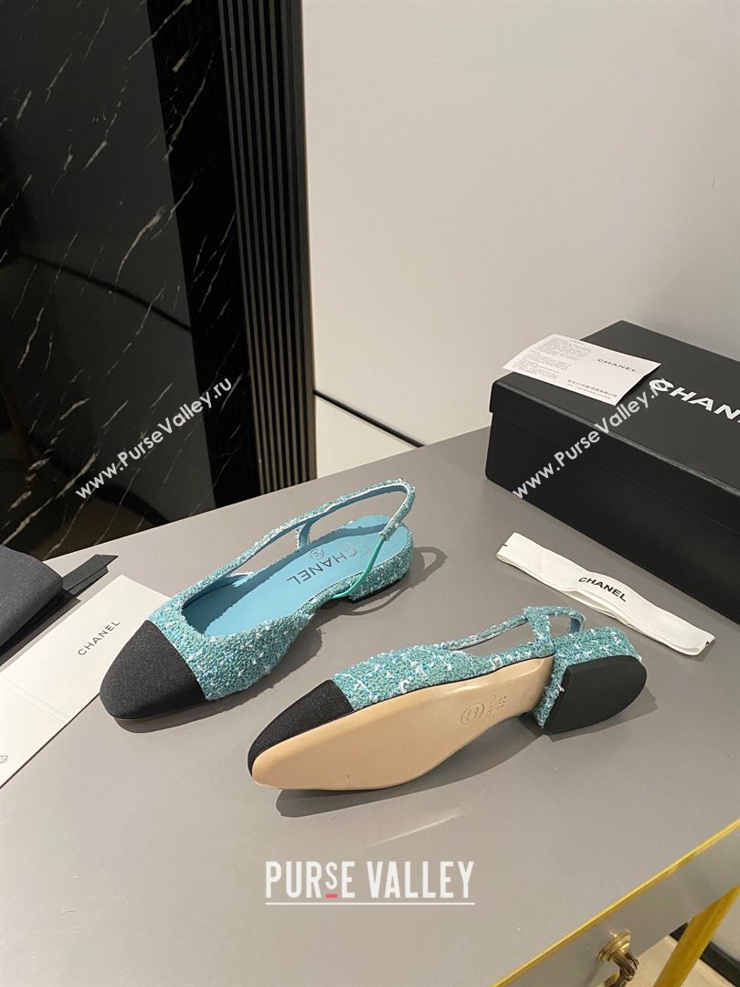 Chanel Heel 1.5cm Flat Slingbacks G31319 Tweed Green/Black 2023 (modeng-23103104)