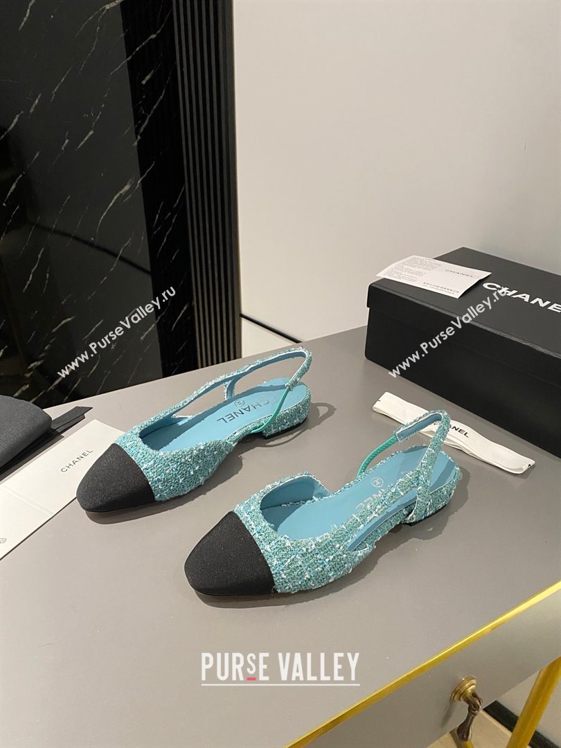Chanel Heel 1.5cm Flat Slingbacks G31319 Tweed Green/Black 2023 (modeng-23103104)