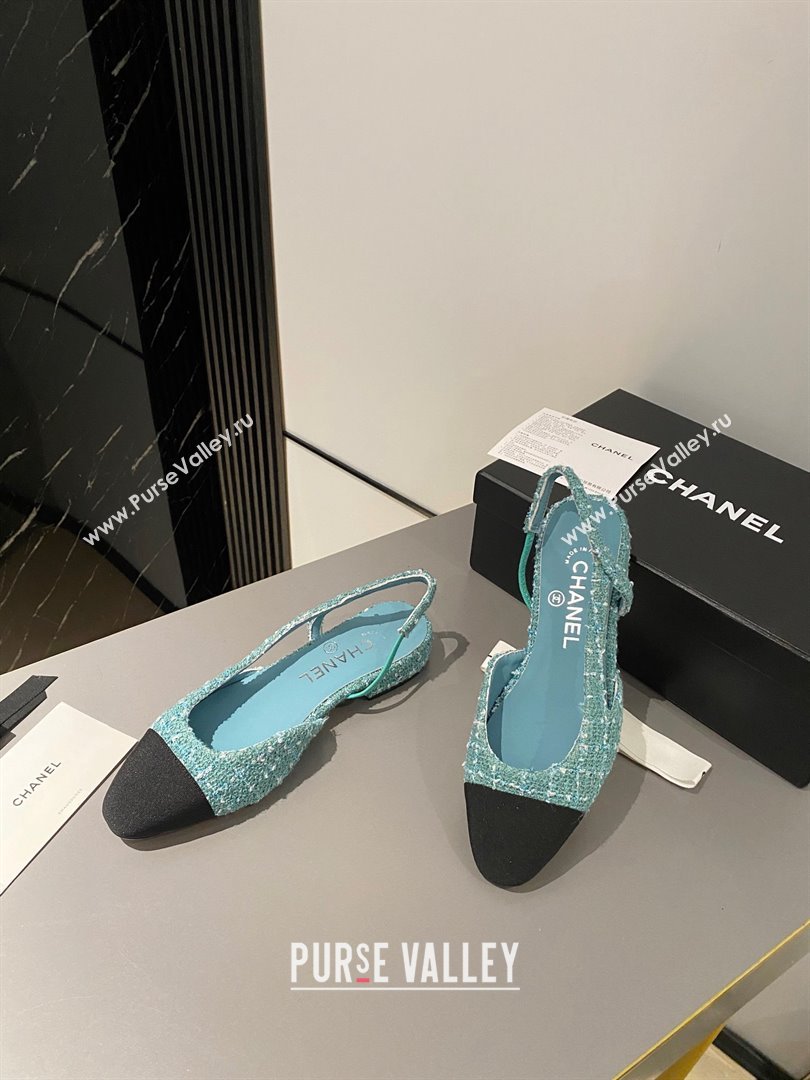 Chanel Heel 1.5cm Flat Slingbacks G31319 Tweed Green/Black 2023 (modeng-23103104)