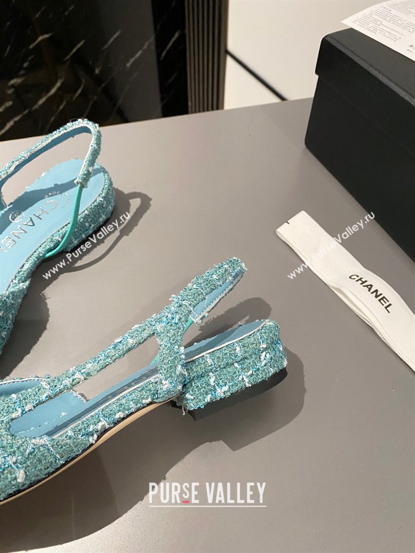 Chanel Heel 1.5cm Flat Slingbacks G31319 Tweed Green/Black 2023 (modeng-23103104)