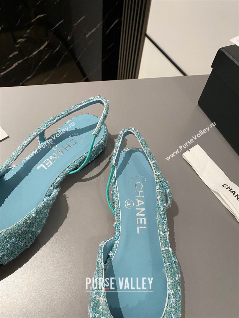 Chanel Heel 1.5cm Flat Slingbacks G31319 Tweed Green/Black 2023 (modeng-23103104)