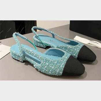 Chanel Heel 1.5cm Flat Slingbacks G31319 Tweed Green/Black 2023 (modeng-23103104)