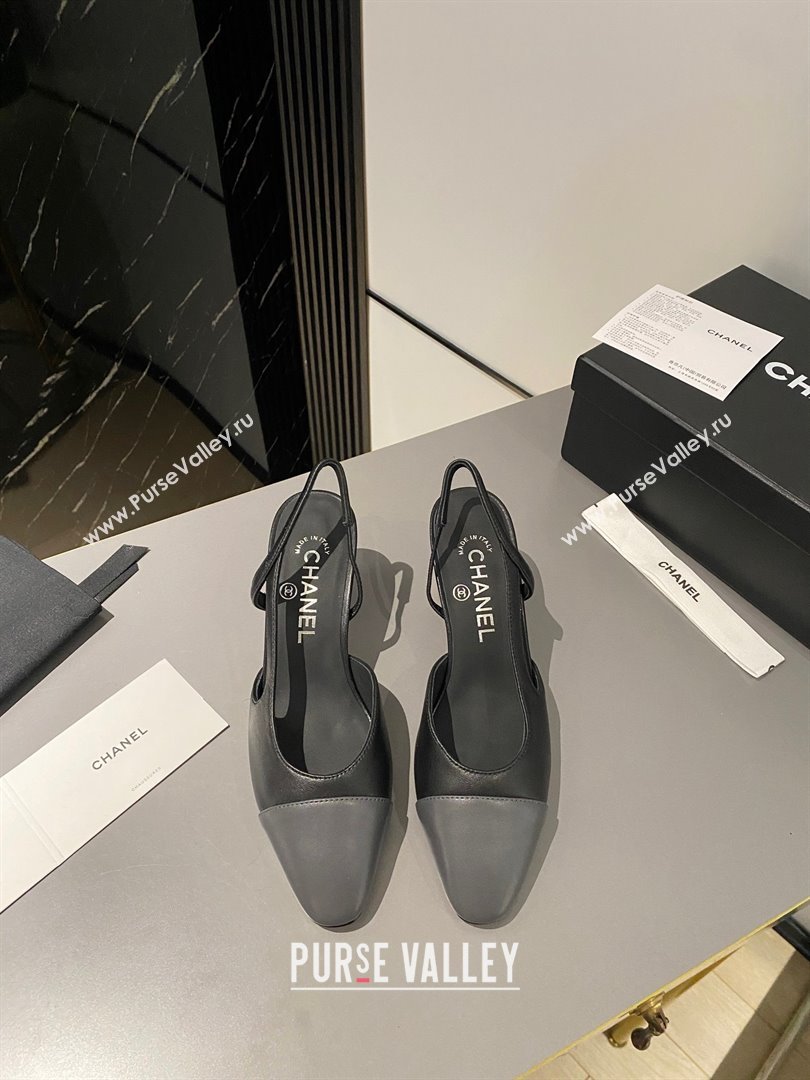 Chanel Heel 6.5cm Slingbacks G31318 Leather Black/Gray 2023 (modeng-23103111)