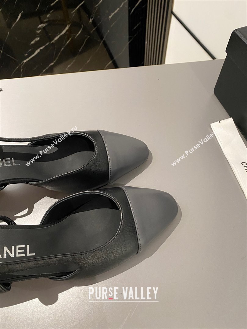 Chanel Heel 6.5cm Slingbacks G31318 Leather Black/Gray 2023 (modeng-23103111)