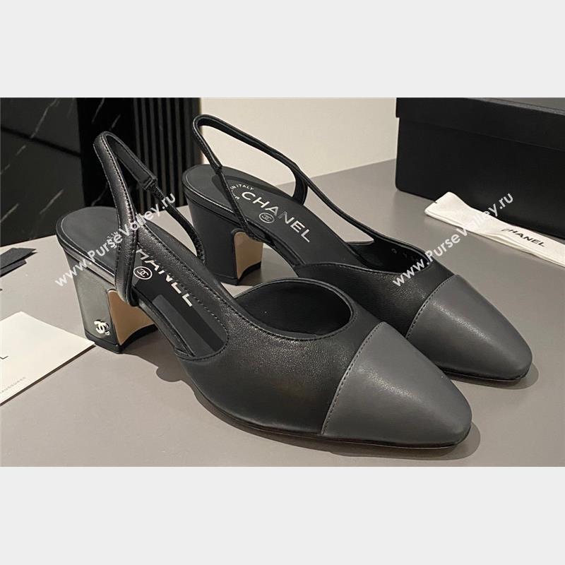 Chanel Heel 6.5cm Slingbacks G31318 Leather Black/Gray 2023 (modeng-23103111)