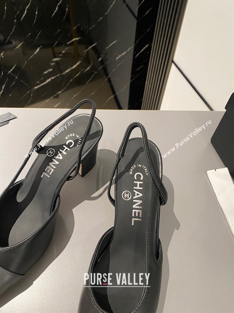 Chanel Heel 6.5cm Slingbacks G31318 Leather Black/Gray 2023 (modeng-23103111)