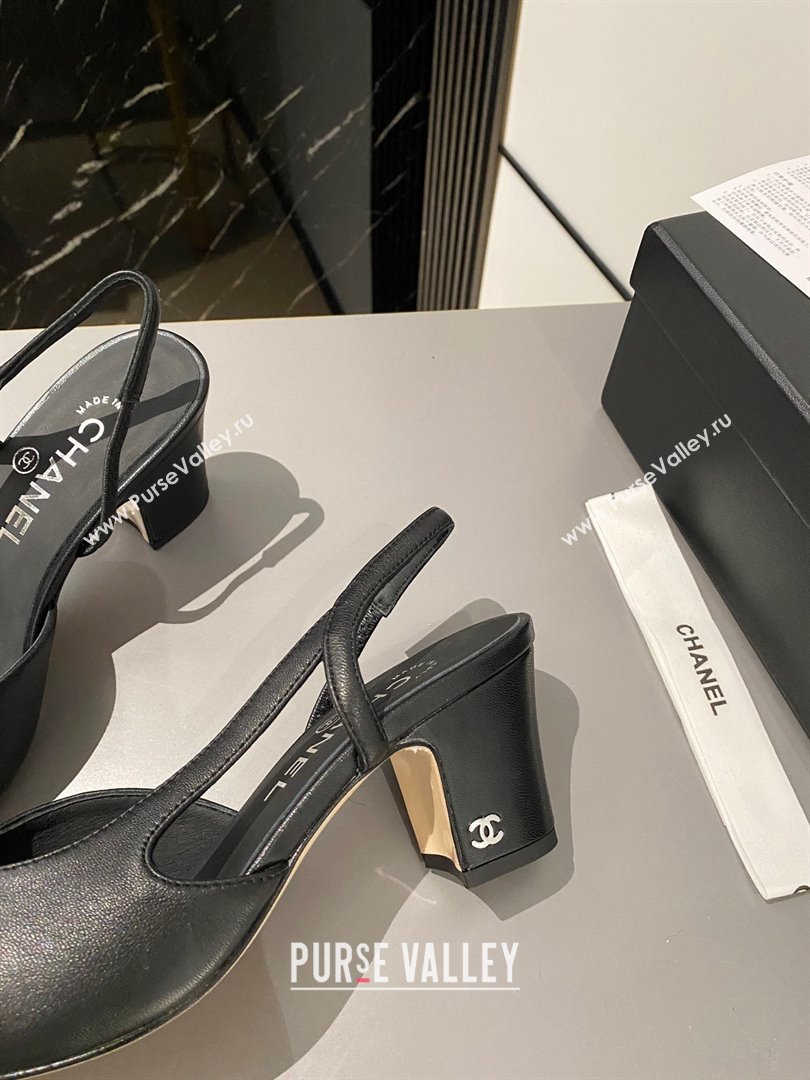 Chanel Heel 6.5cm Slingbacks G31318 Leather Black/Gray 2023 (modeng-23103111)