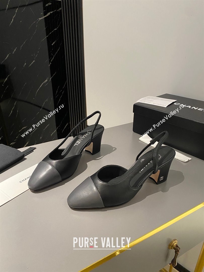 Chanel Heel 6.5cm Slingbacks G31318 Leather Black/Gray 2023 (modeng-23103111)