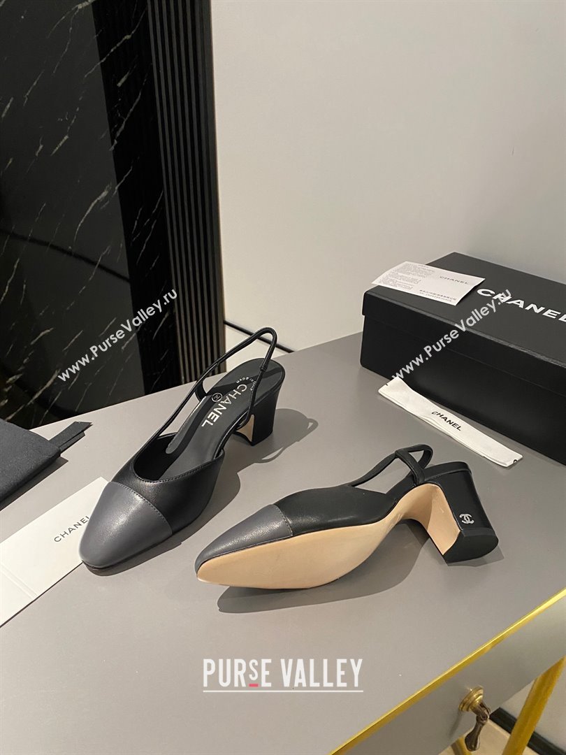 Chanel Heel 6.5cm Slingbacks G31318 Leather Black/Gray 2023 (modeng-23103111)