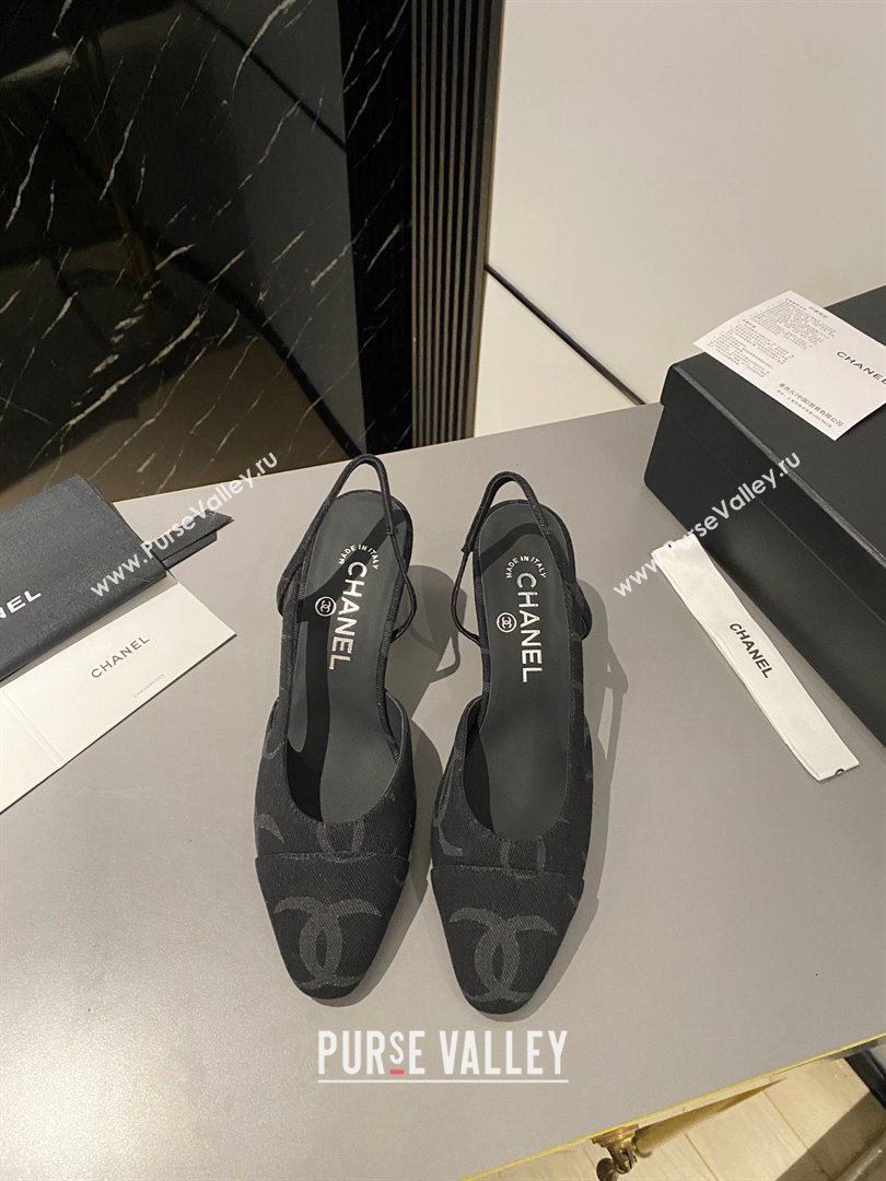 Chanel Heel 6.5cm Slingbacks G31318 Print Denim Black 2023 (modeng-23103119)