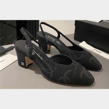 Chanel Heel 6.5cm Slingbacks G31318 Print Denim Black 2023 (modeng-23103119)