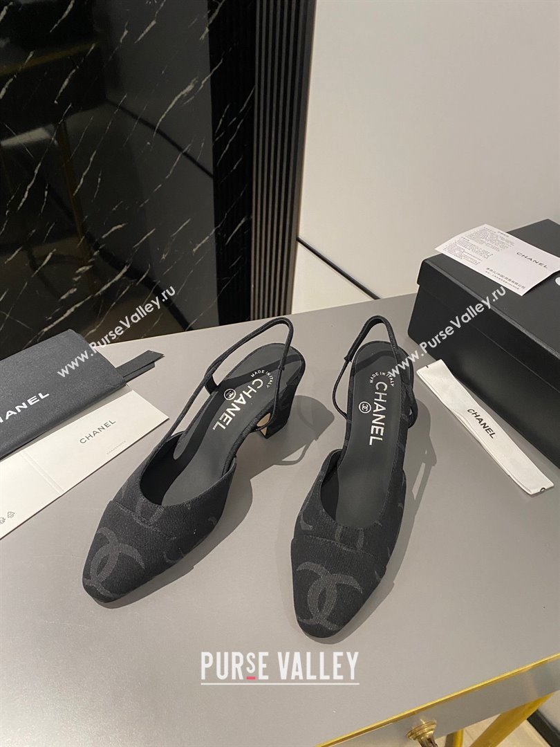 Chanel Heel 6.5cm Slingbacks G31318 Print Denim Black 2023 (modeng-23103119)
