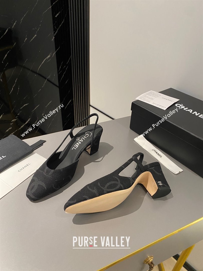Chanel Heel 6.5cm Slingbacks G31318 Print Denim Black 2023 (modeng-23103119)