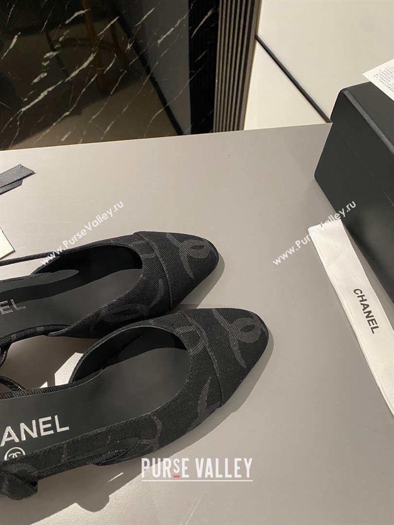 Chanel Heel 6.5cm Slingbacks G31318 Print Denim Black 2023 (modeng-23103119)