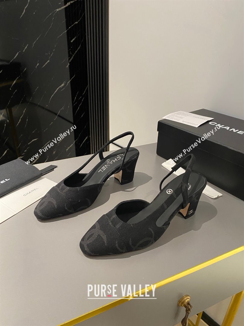 Chanel Heel 6.5cm Slingbacks G31318 Print Denim Black 2023 (modeng-23103119)