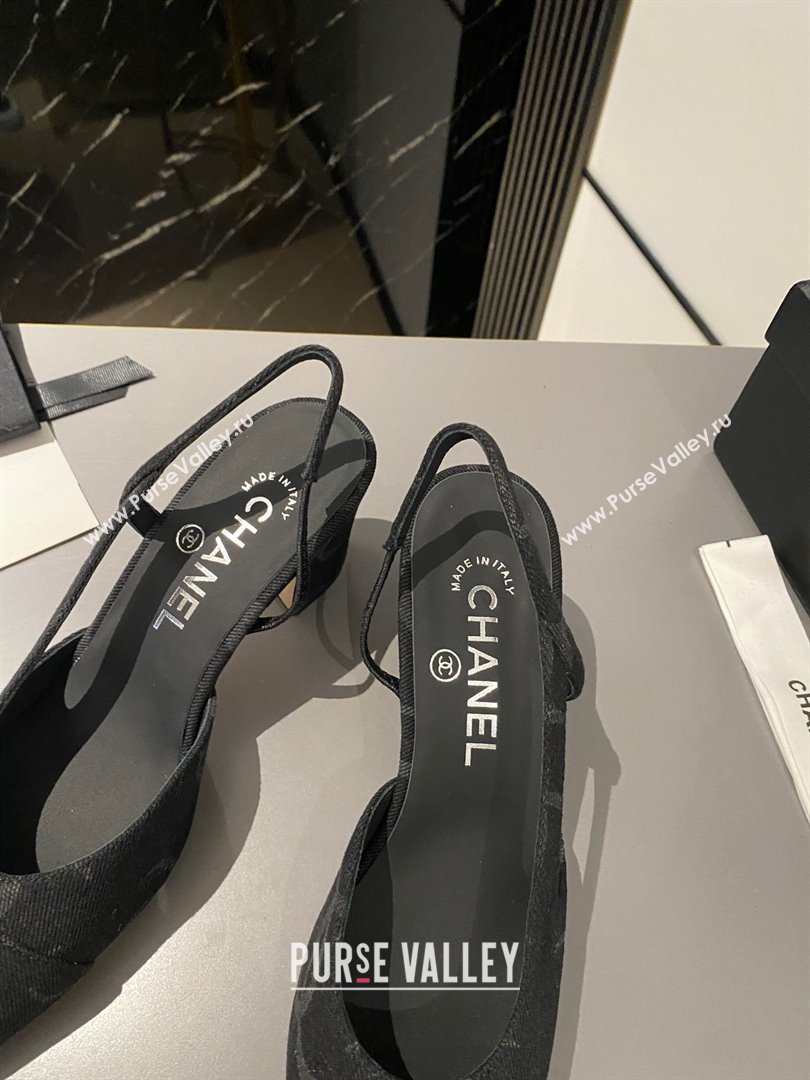 Chanel Heel 6.5cm Slingbacks G31318 Print Denim Black 2023 (modeng-23103119)