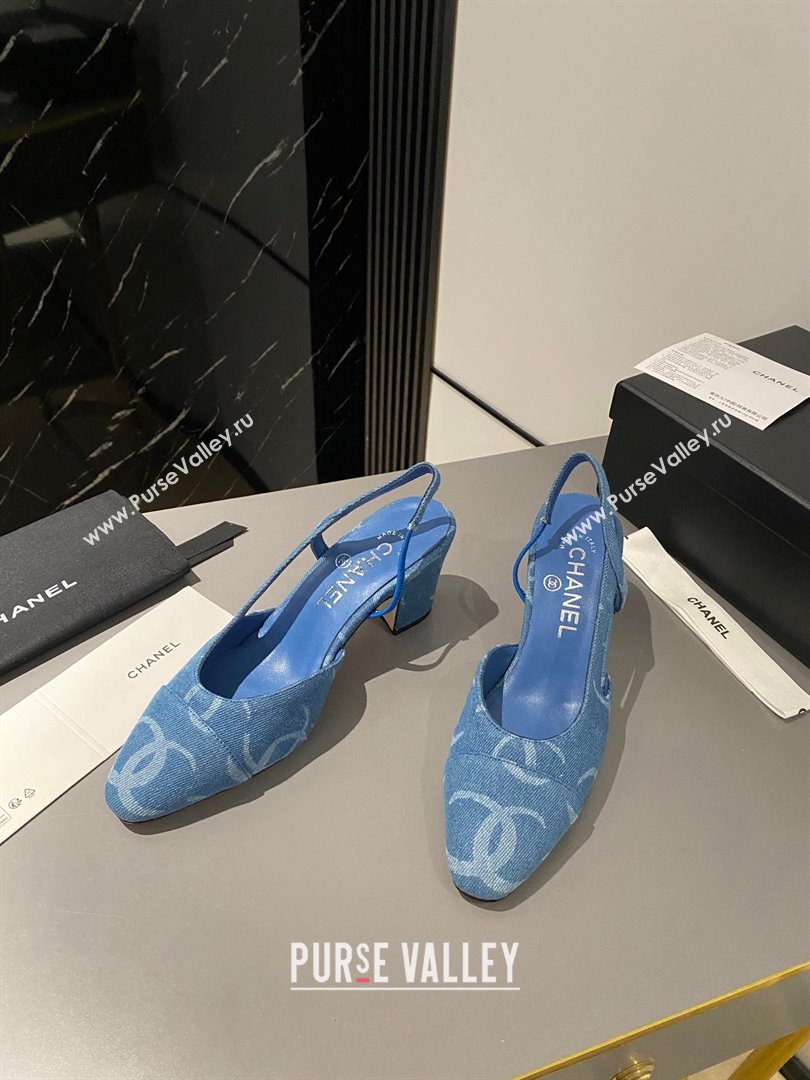 Chanel Heel 6.5cm Slingbacks G31318 Print Denim Dark Blue 2023 (modeng-23103117)