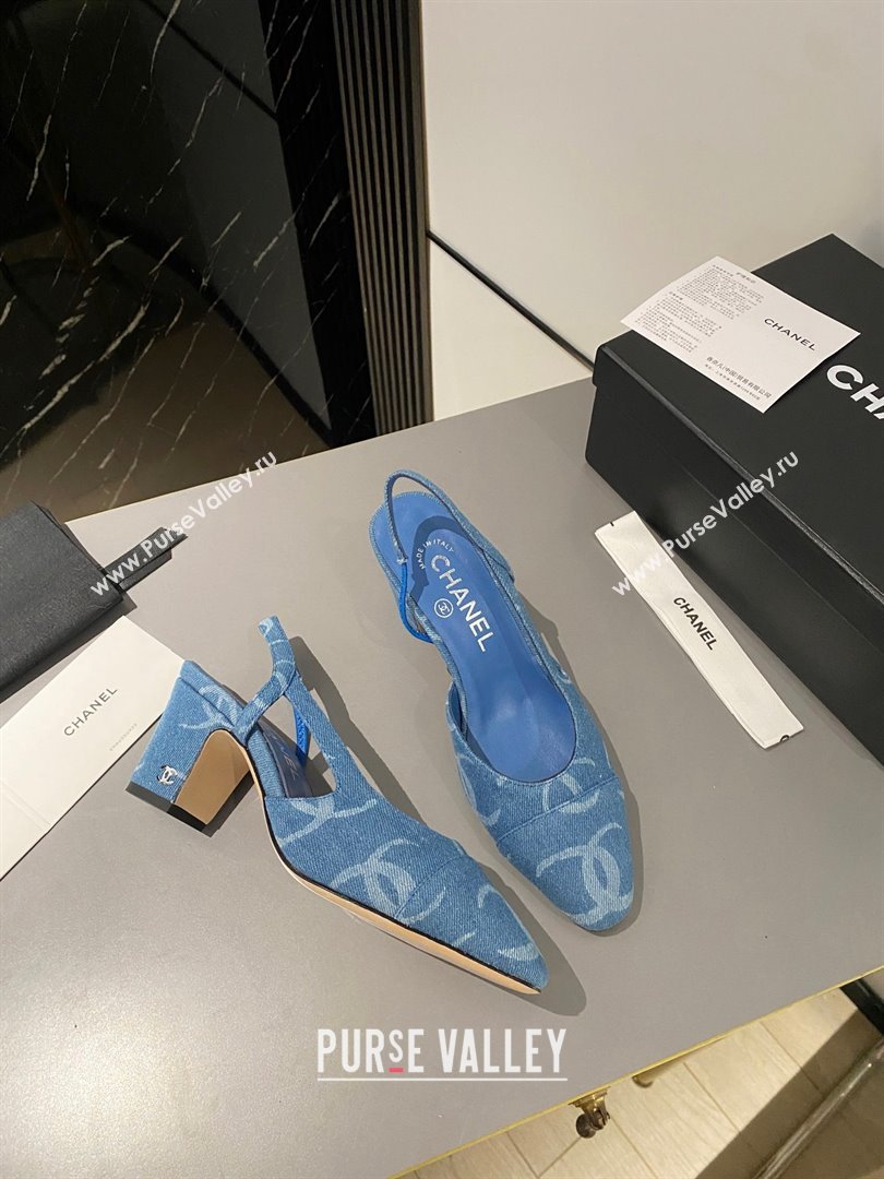 Chanel Heel 6.5cm Slingbacks G31318 Print Denim Dark Blue 2023 (modeng-23103117)