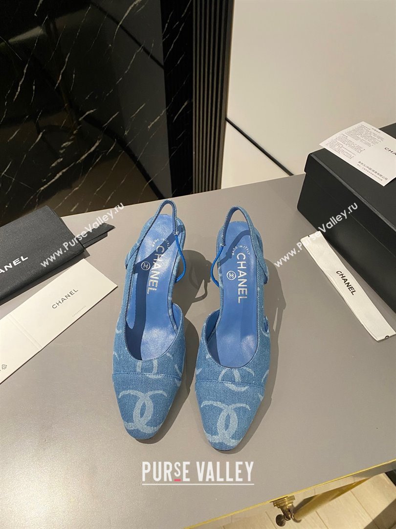 Chanel Heel 6.5cm Slingbacks G31318 Print Denim Dark Blue 2023 (modeng-23103117)
