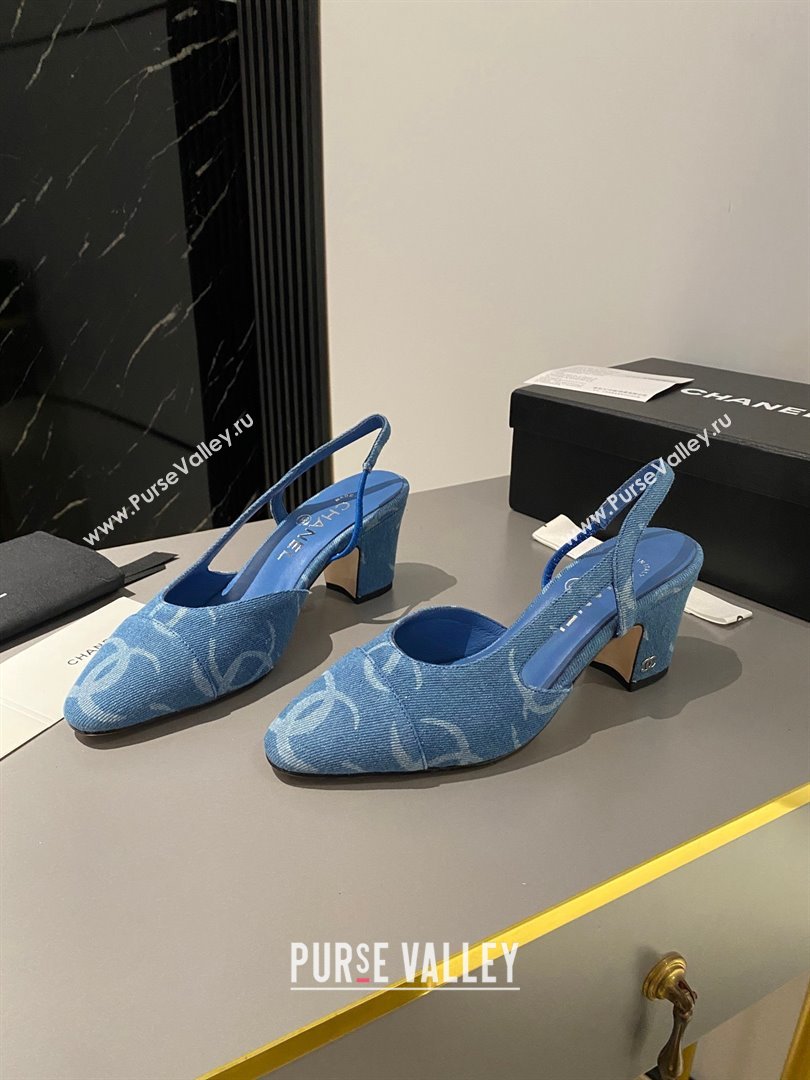 Chanel Heel 6.5cm Slingbacks G31318 Print Denim Dark Blue 2023 (modeng-23103117)