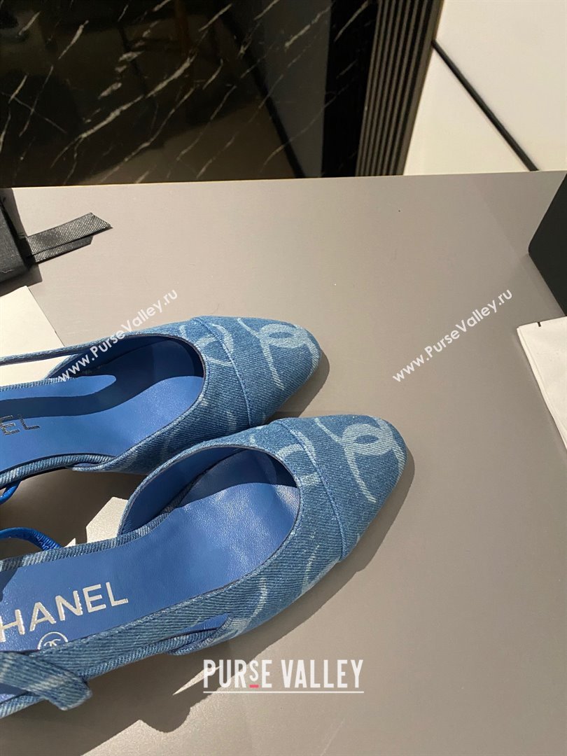 Chanel Heel 6.5cm Slingbacks G31318 Print Denim Dark Blue 2023 (modeng-23103117)