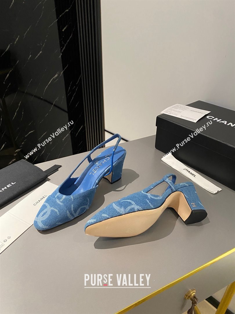 Chanel Heel 6.5cm Slingbacks G31318 Print Denim Dark Blue 2023 (modeng-23103117)